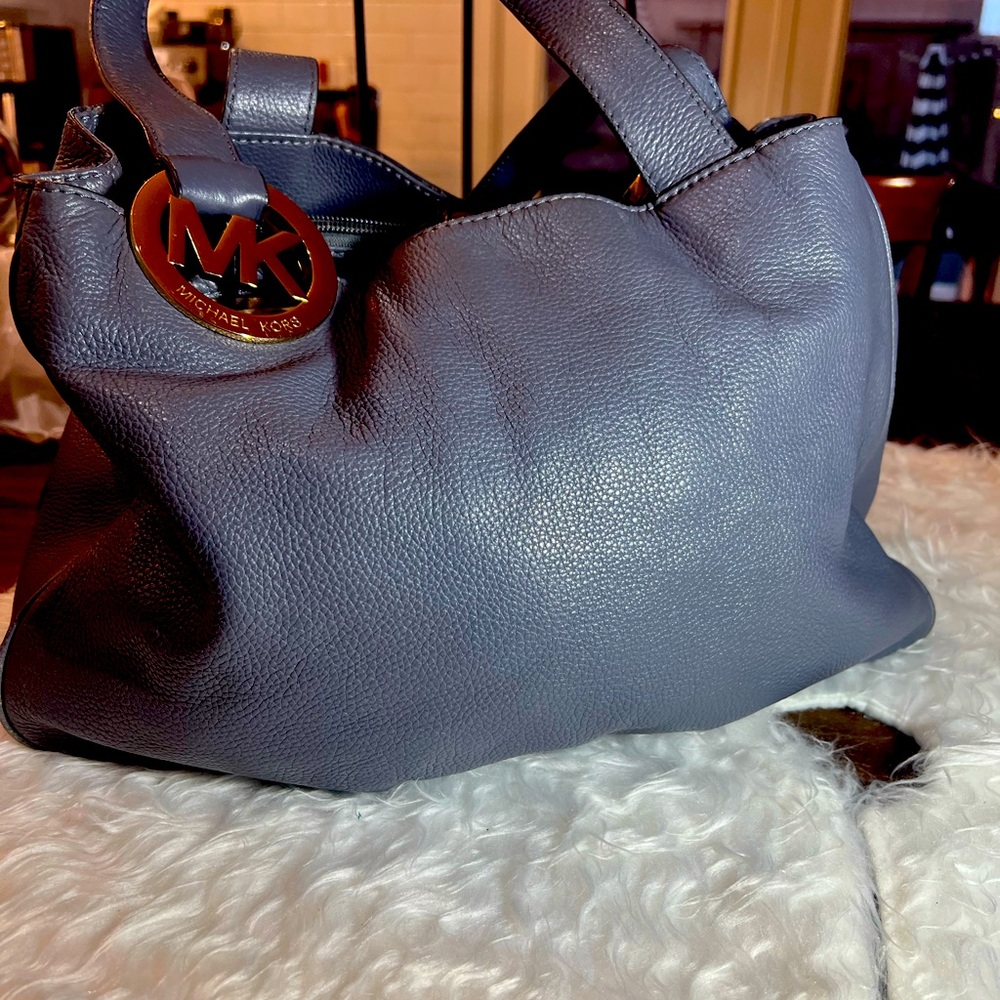 Michael Kors Pebbled Leather Shoulder Bag in Slate Blue